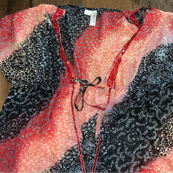 India Boutique Beach Coverup llBoho Style Red Black Yellow - Picture 2 of 5